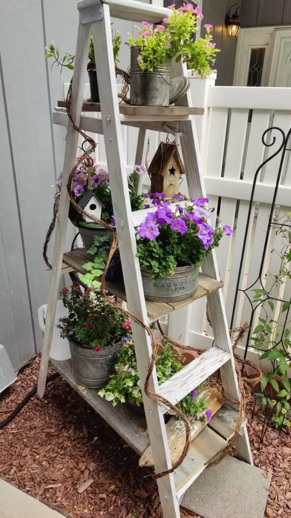 Craft a Rustic Ladder Plant Stand for a Charming Display