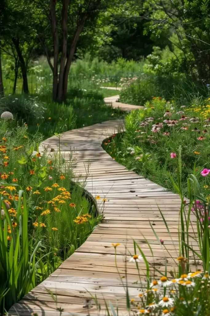 Wooden Boardwalk for a Serene Garden Path