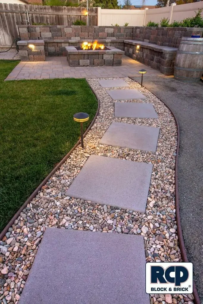 Modern Stepping Stone Walkway with Pebble Base