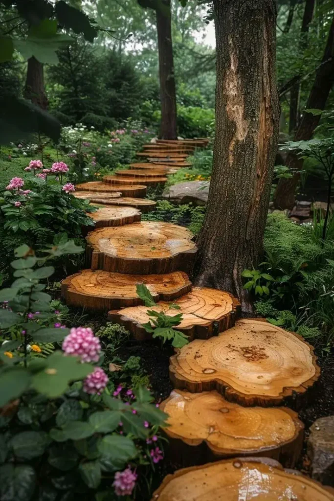 Log Slice Walkway for a Natural Garden Path