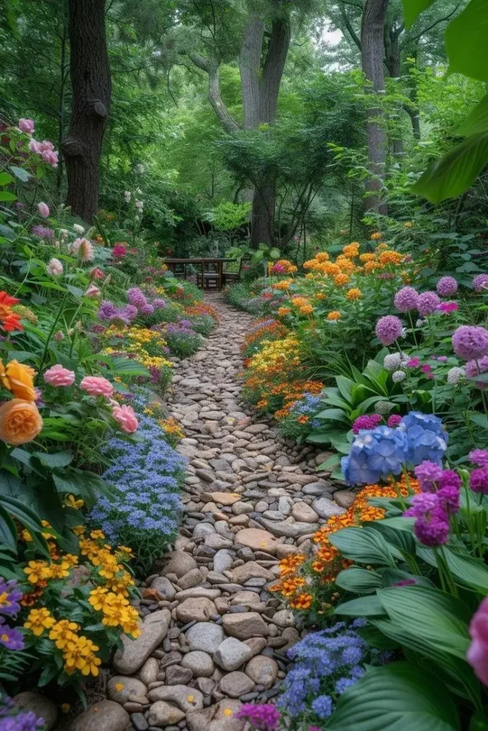 Pebble Walkway for a Vibrant Garden Path