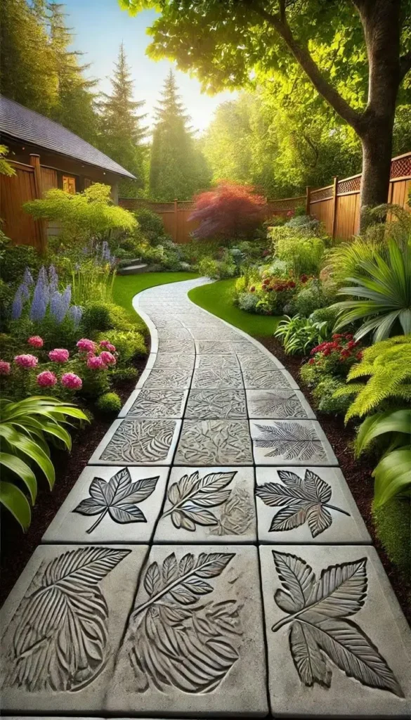 Leaf-Imprint Concrete Walkway