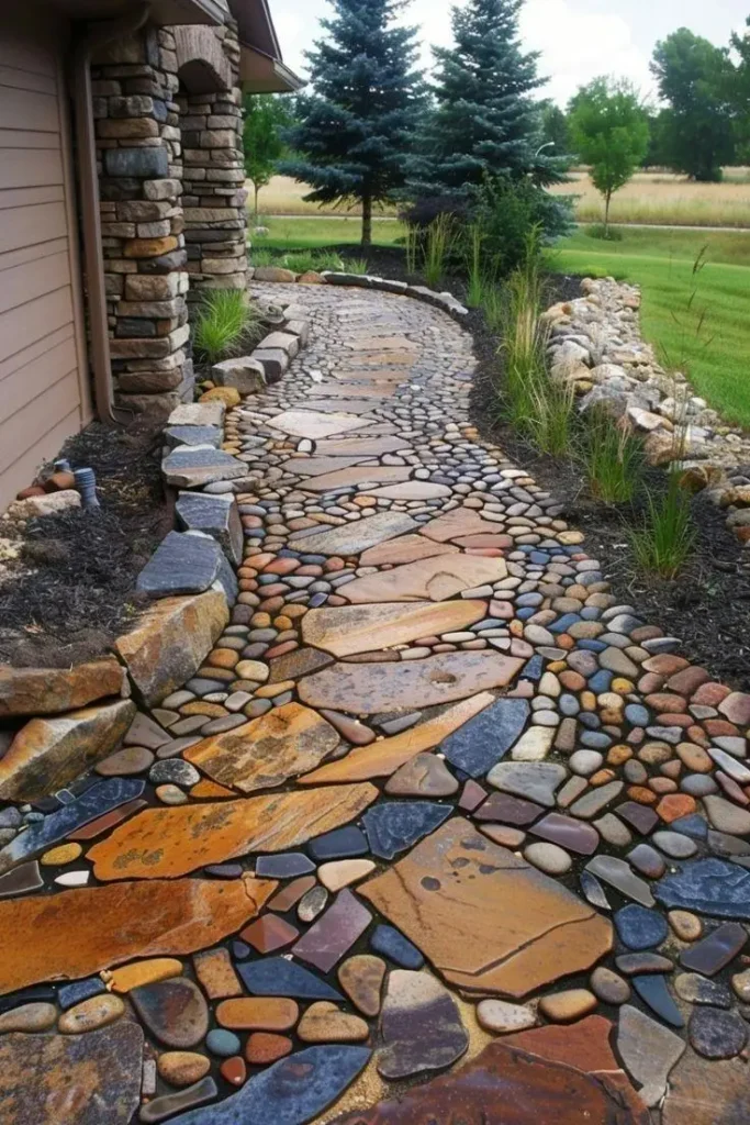Pebble and Stone Mosaic Walkway