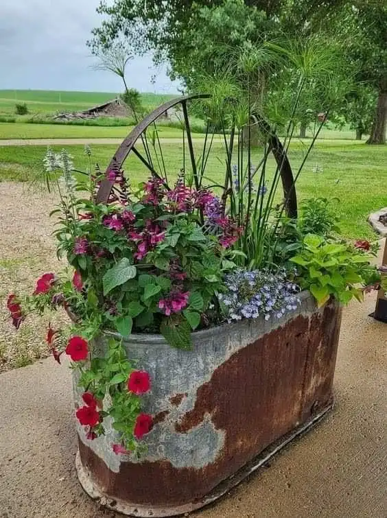 Rustic Stock Tank Flower Display