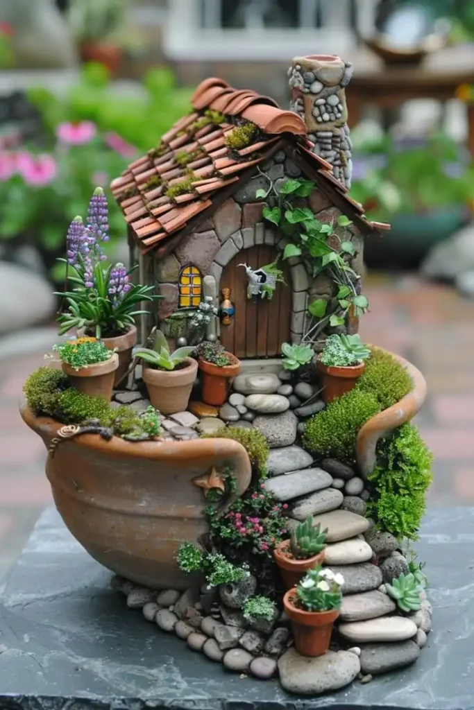 Whimsical Miniature Fairy Garden in a Pot