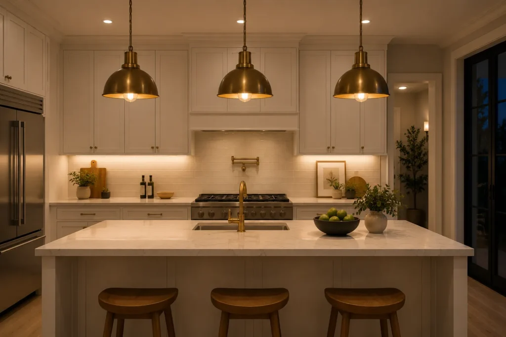 Pendant Lights Over Island