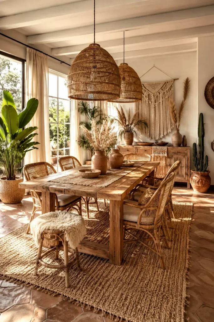 Boho Dining Room Decor with Warm Textures